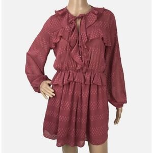 ZARA Ruffle Romper Dress Size M Tie Neck Long Sleeve Feminine Romantic Girly